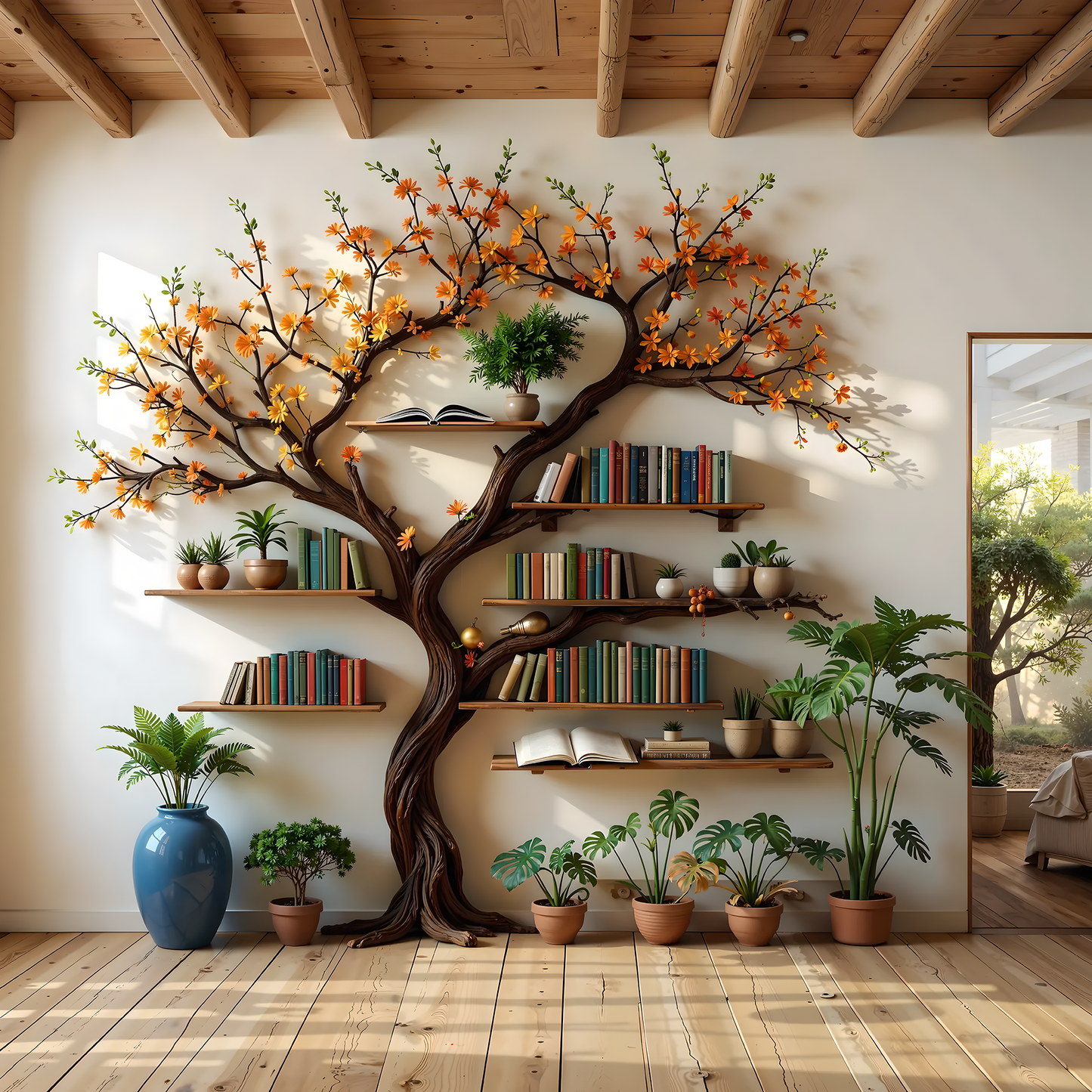 Nature-Inspired Tree Bookshelf – Artistic Wooden Wall Shelf for Books, Plants & Decor