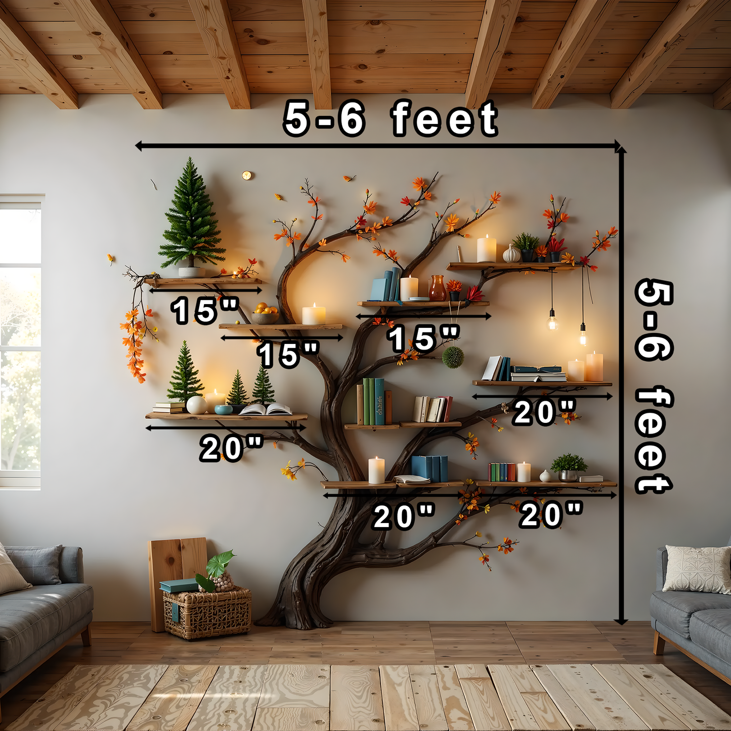 Handcrafted Tree Bookshelf Wall Decor – Artistic Wooden Branch Shelf for Living Room & Gifts