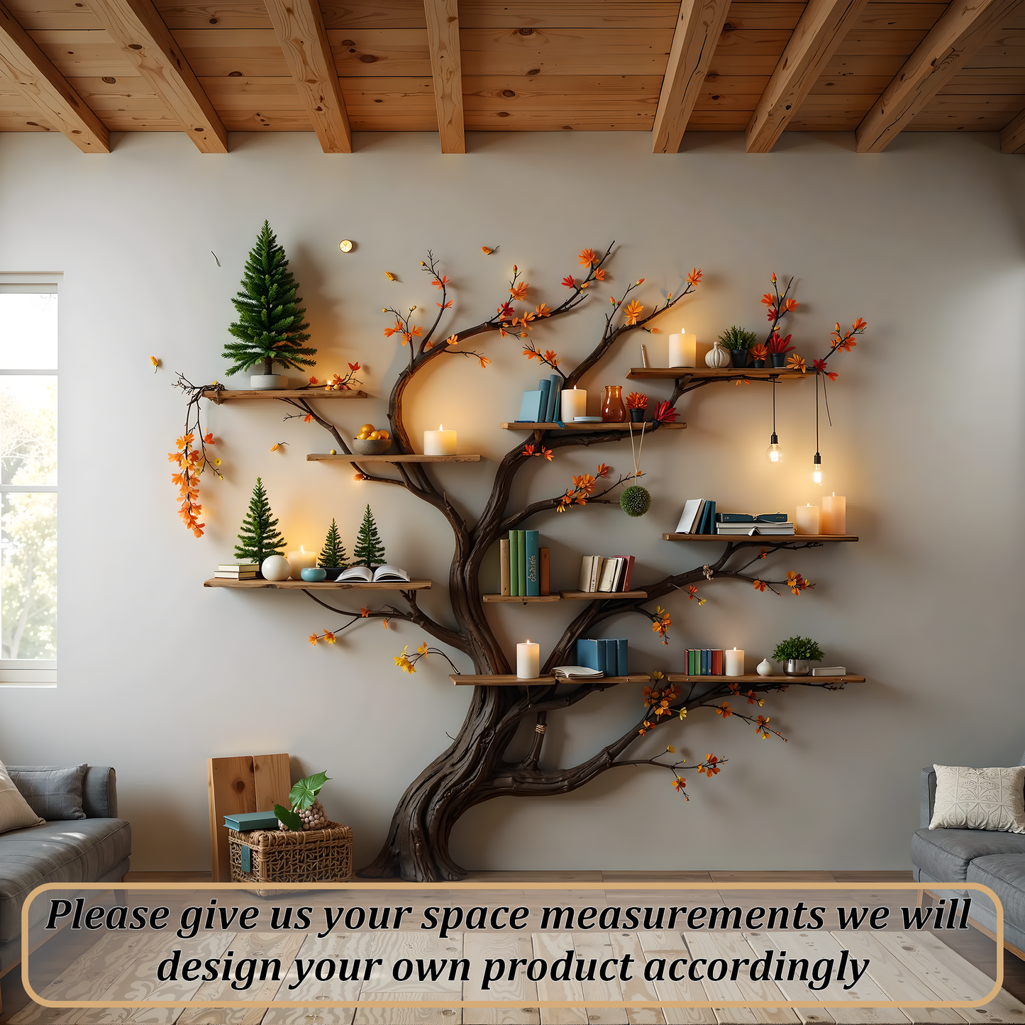 Handcrafted Tree Bookshelf Wall Decor – Artistic Wooden Branch Shelf for Living Room & Gifts