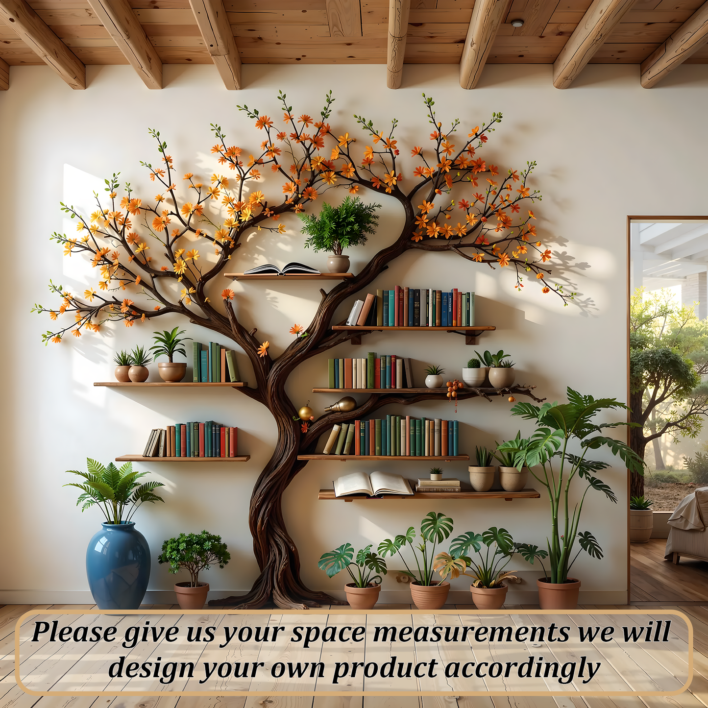 Nature-Inspired Tree Bookshelf – Artistic Wooden Wall Shelf for Books, Plants & Decor