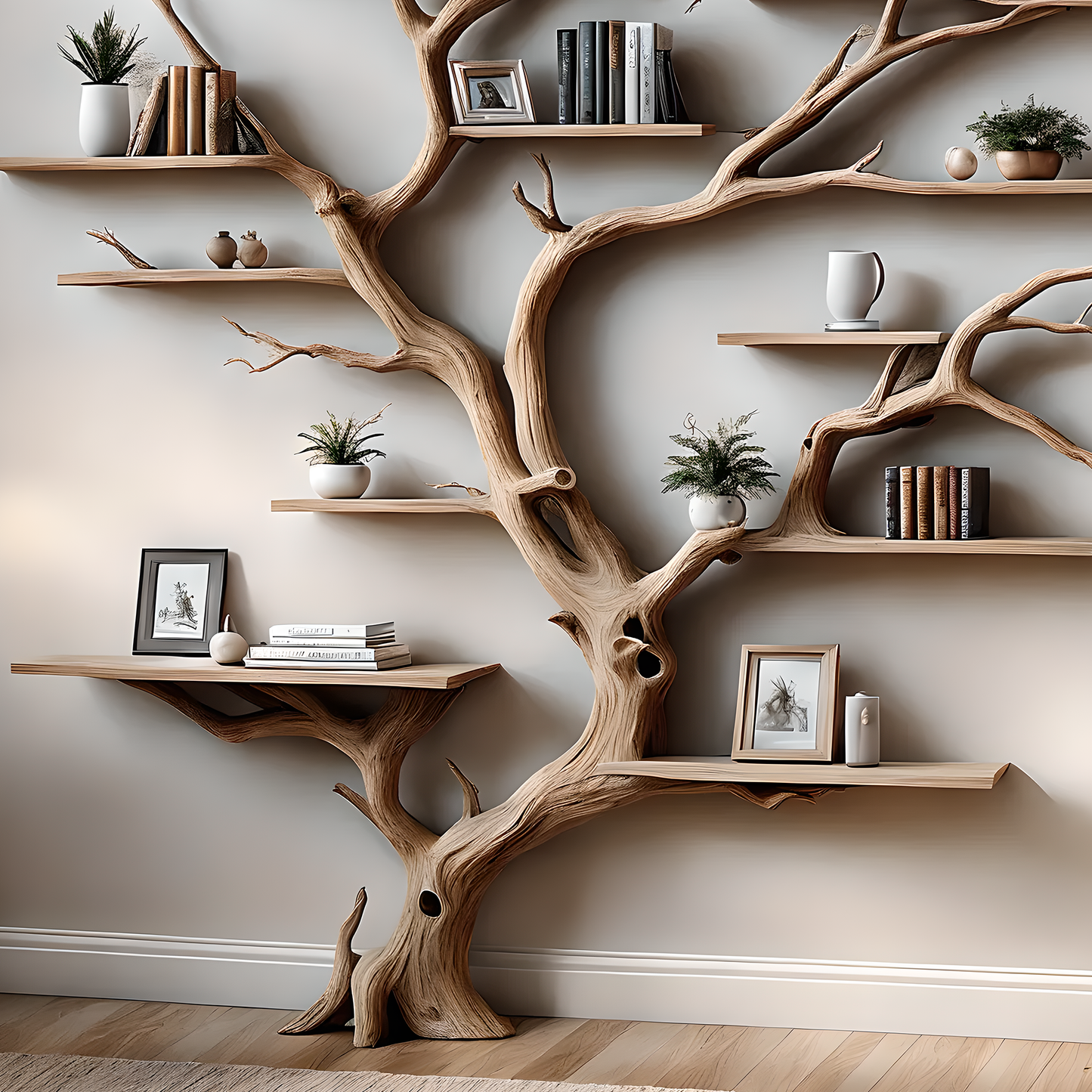 Blooming Forest Bookshelf – Handcrafted Wooden Wall Shelf