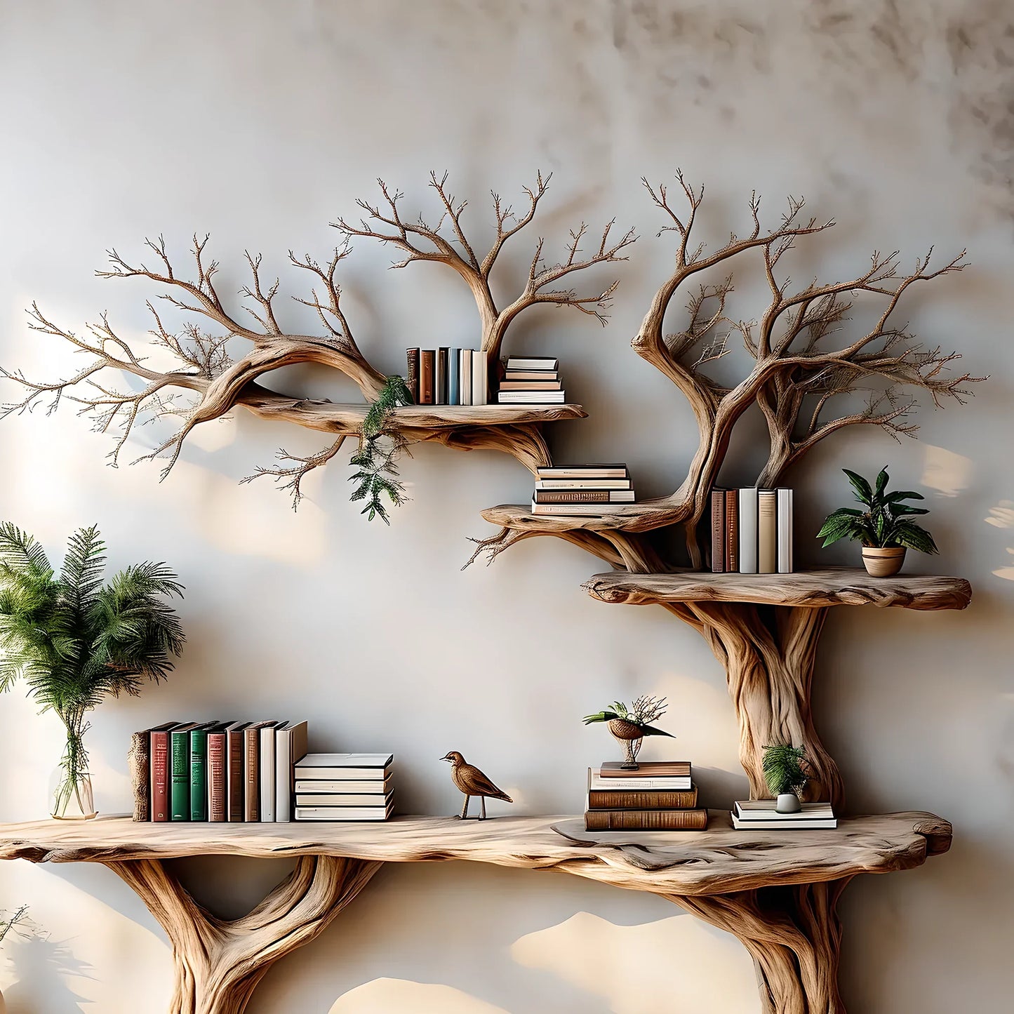 Narrow table with twig bookshelf, Entrance living edge table, Farm table rustic handmade console table natural wood