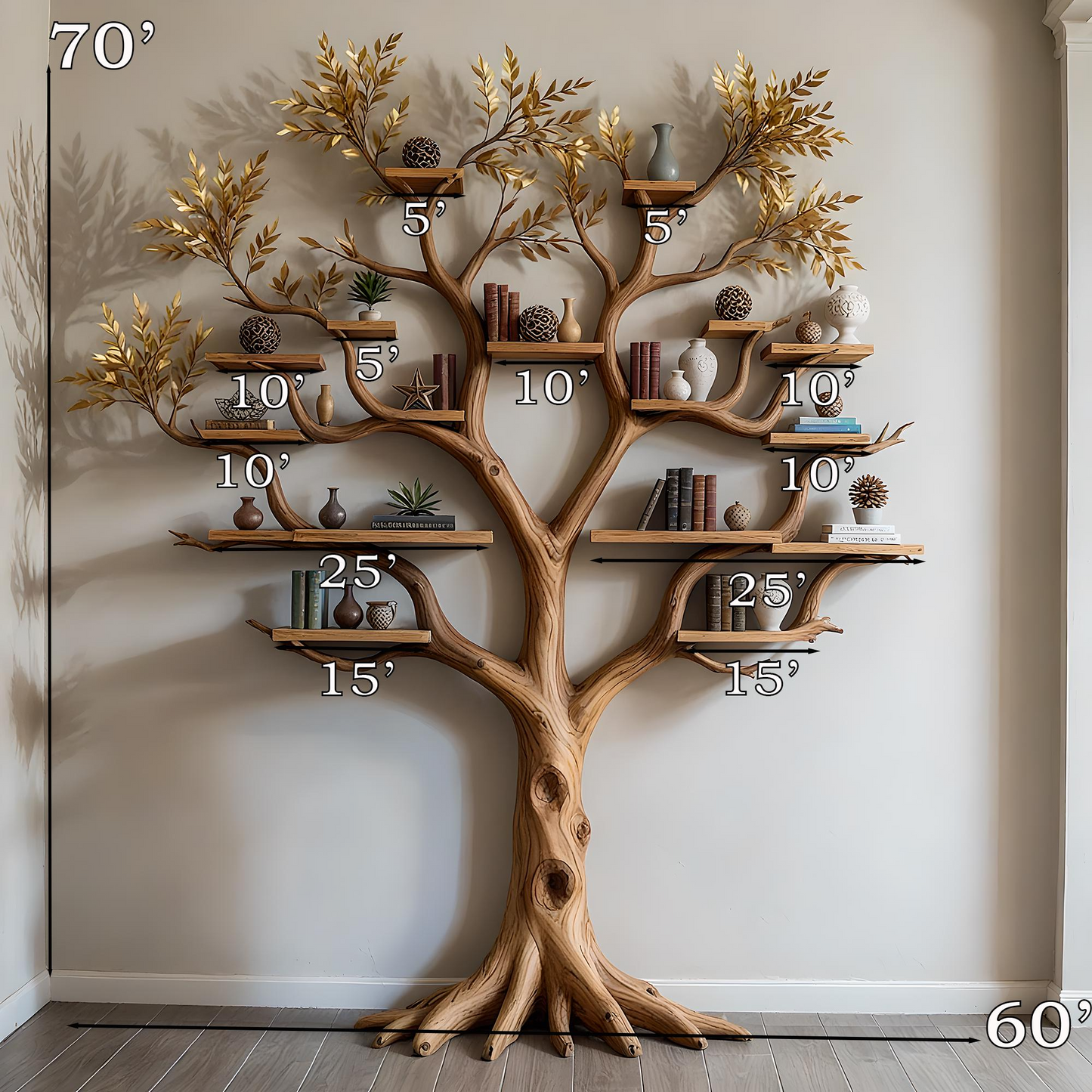 Custom Tree Branch Bookshelf Wall Mounted Tree of Life Handmade Furniture Living Room Decor