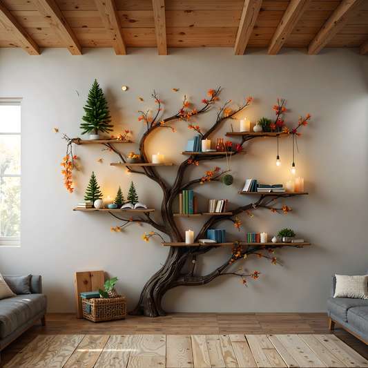 Handcrafted Tree Bookshelf Wall Decor – Artistic Wooden Branch Shelf for Living Room & Gifts