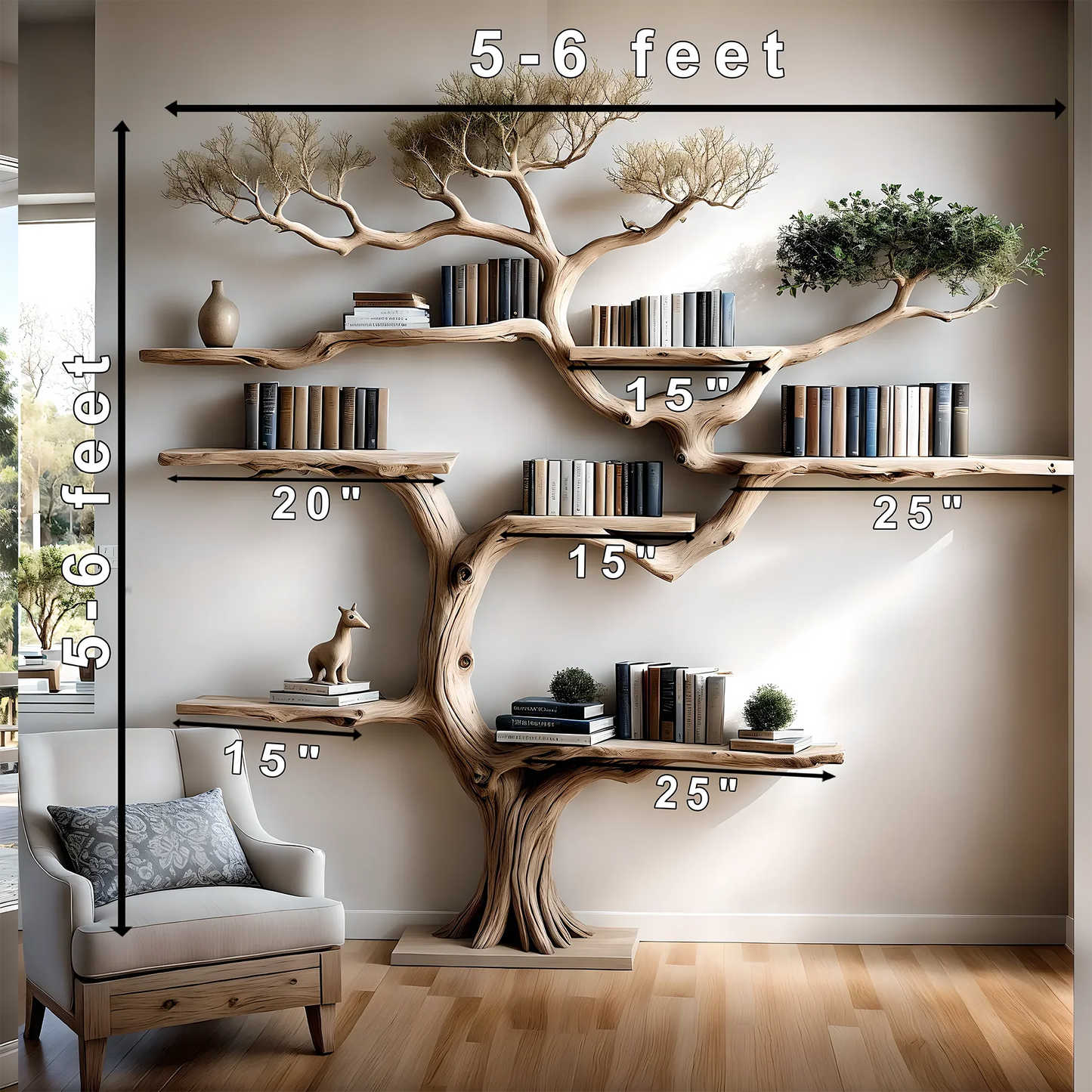 floating bookshelf tree shaped bookshelf old wooden bookshelf, driftwood 