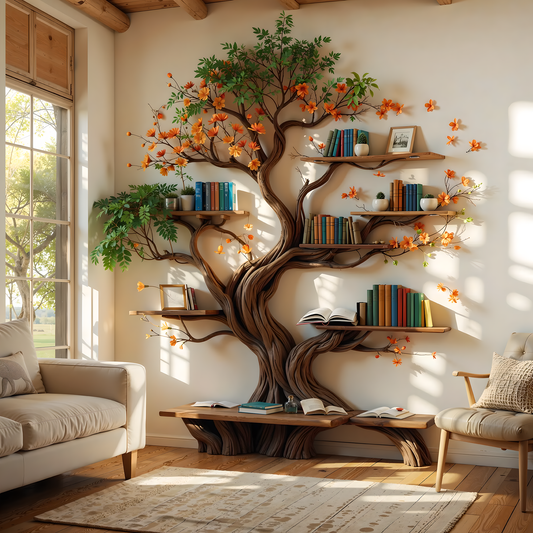 Nature-Inspired Tree Bookshelf – Handcrafted Wooden Wall Shelf