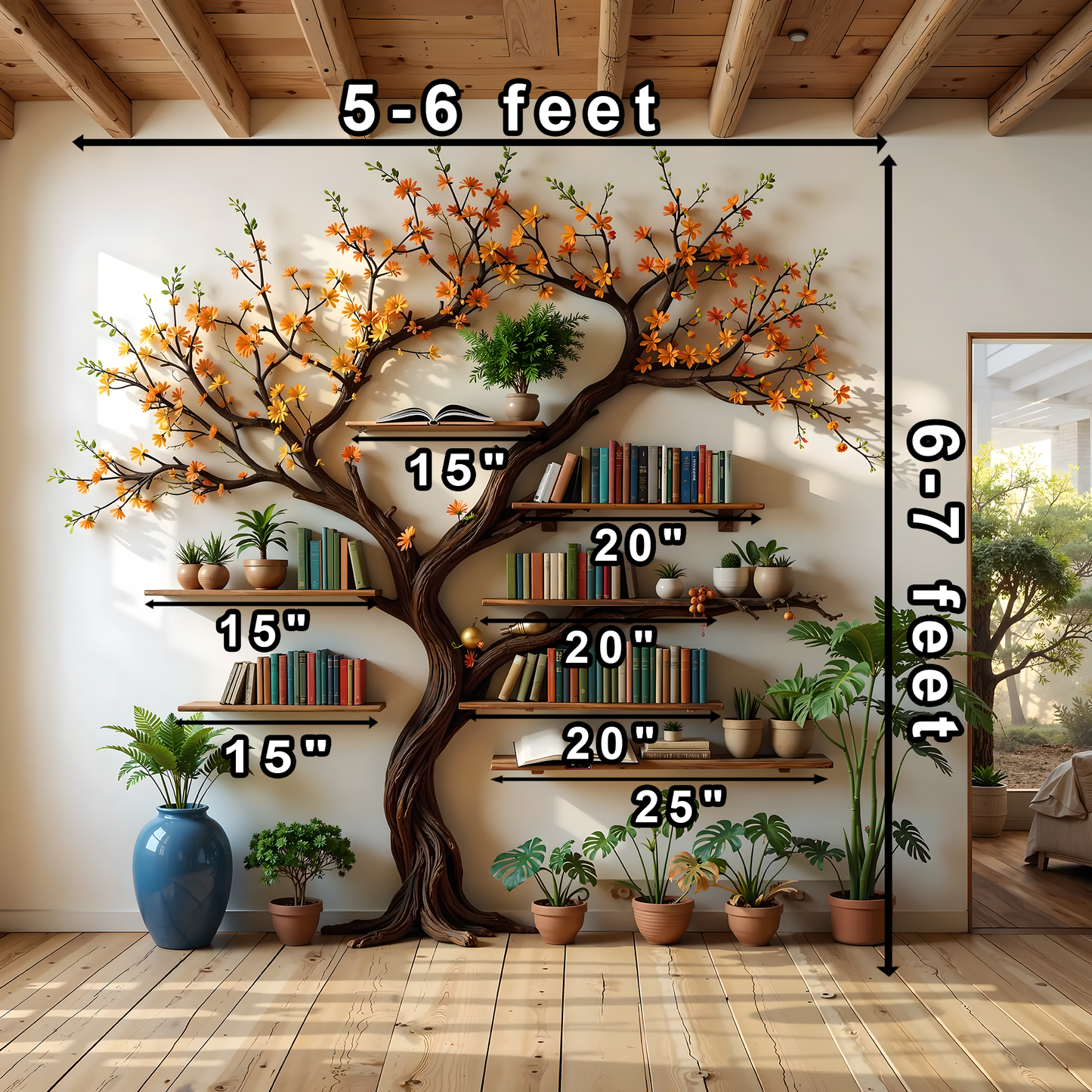 Nature-Inspired Tree Bookshelf – Artistic Wooden Wall Shelf for Books, Plants & Decor