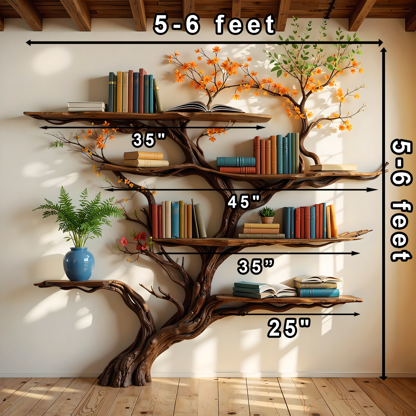 Modern Tree Wall Bookshelf – Artistic Handcrafted Wooden Shelf for Books & Decor