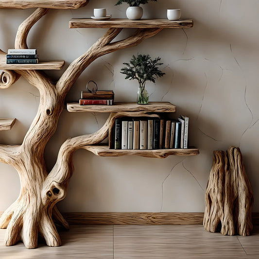 Bookshelf made of pine branches, Natural wood, Children's bookshelf, Decorative library 