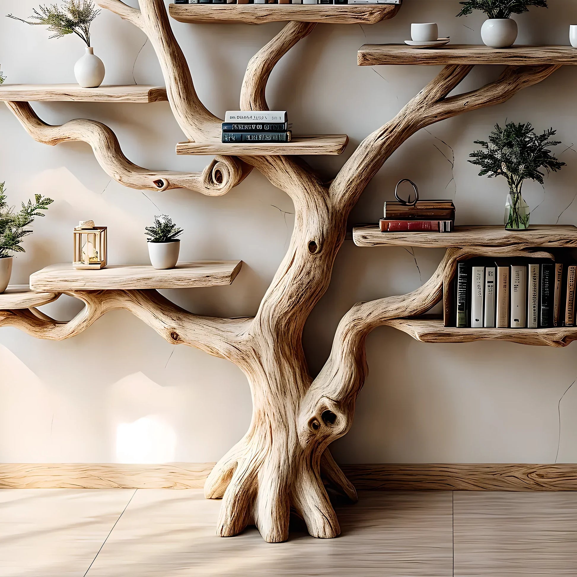 Bookshelf made of pine branches, Natural wood, Children's bookshelf, Decorative library 