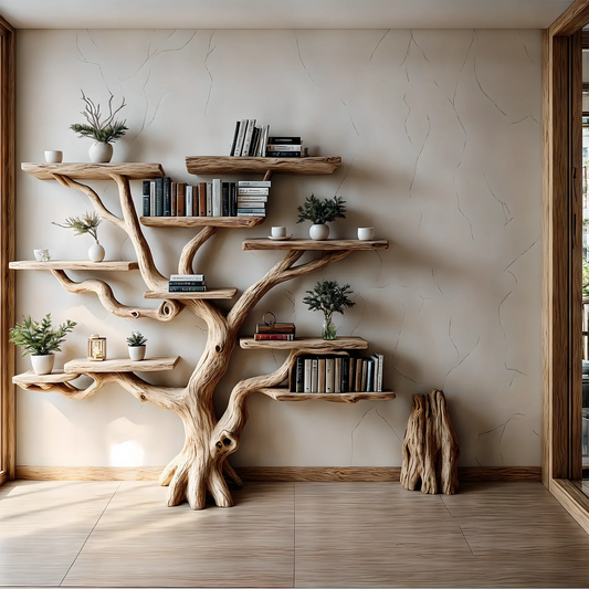 Bookshelf made of pine branches, Natural wood, Children's bookshelf, Decorative library 