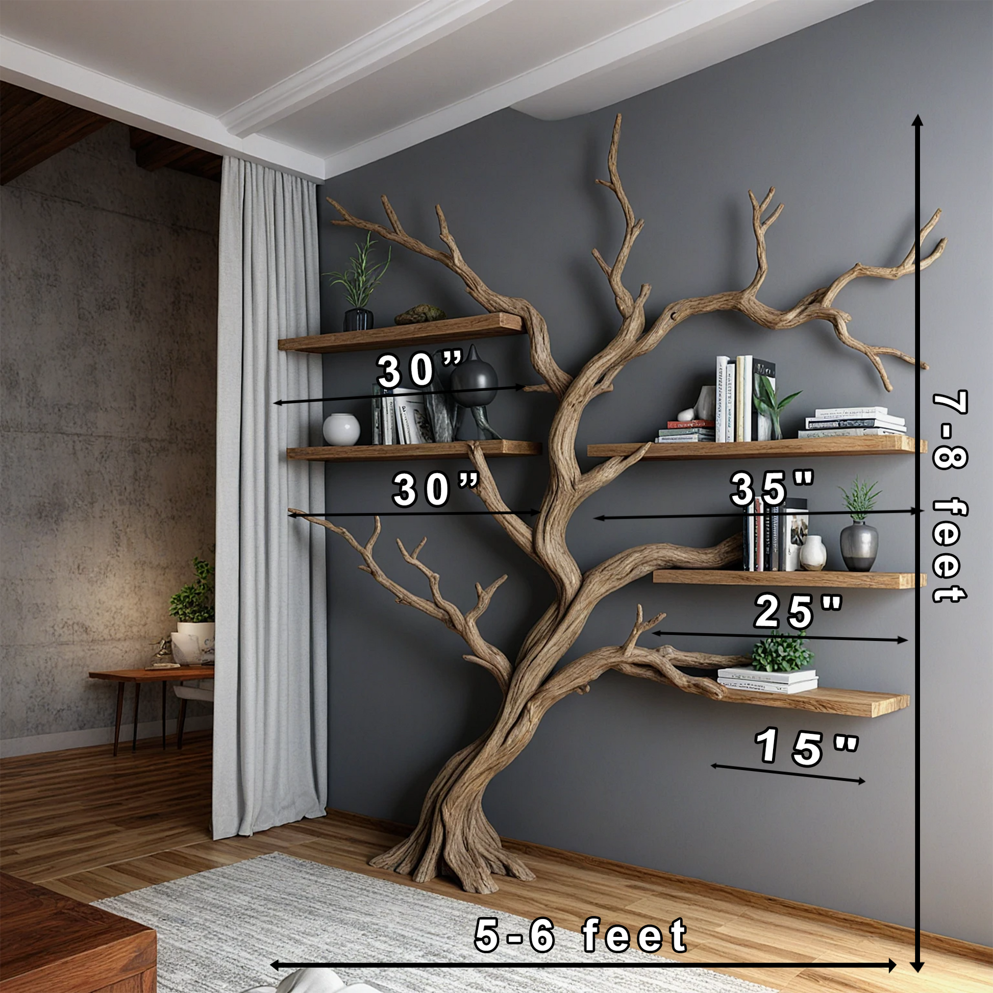 Decorative tree branch bookshelf, wall-mounted bookshelf, handmade furniture bookshelf home decor . 