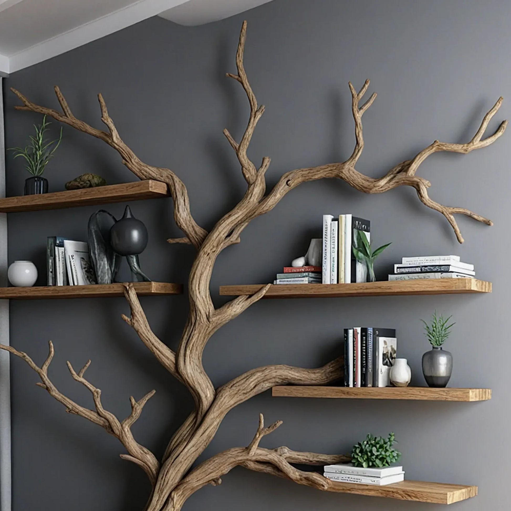 Decorative tree branch bookshelf, wall-mounted bookshelf, handmade furniture bookshelf home decor . 