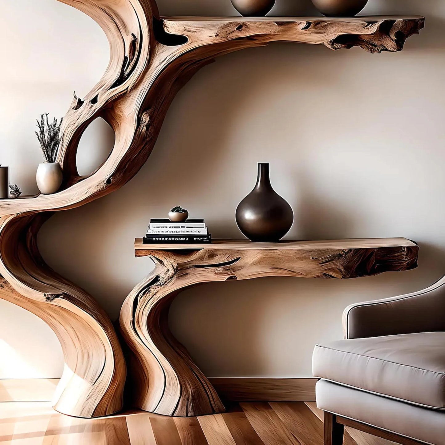 Handcrafted Tree Branch Bookshelf: A Unique Blend of Art