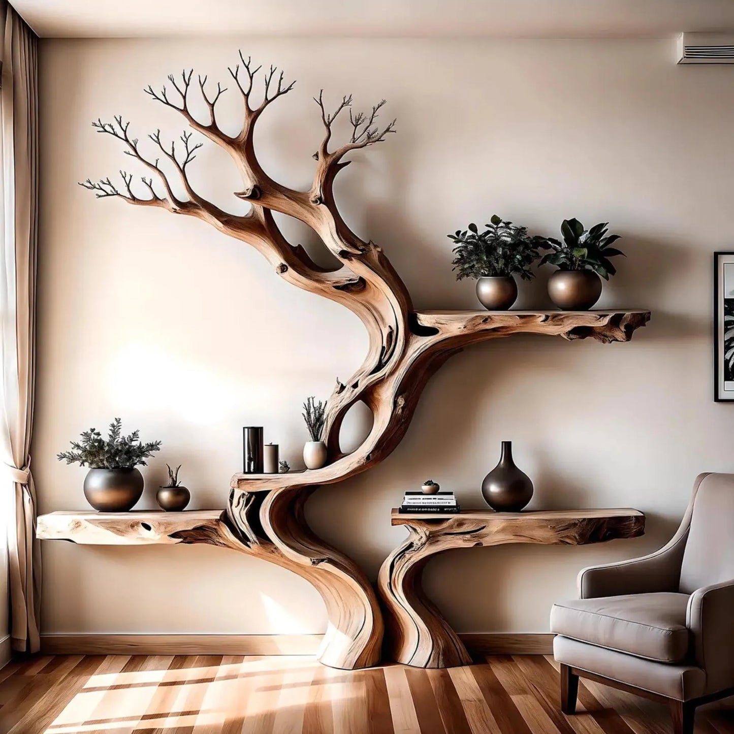 Handcrafted Tree Branch Bookshelf: A Unique Blend of Art